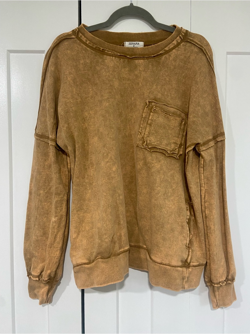 Zenana Washed Brown Crewneck Sweatshirt